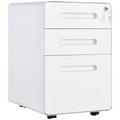 3 Draw Modern Steel Filing Cabinet w/ 4 Wheels Lock Pencil Box White Vinsetto