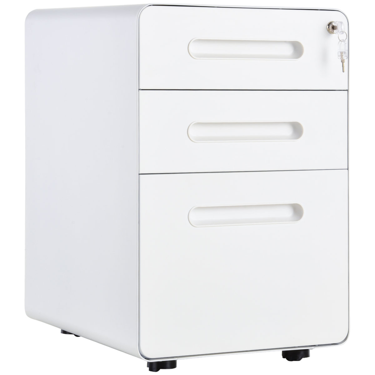 3 Draw Modern Steel Filing Cabinet w/ 4 Wheels Lock Pencil Box White Vinsetto