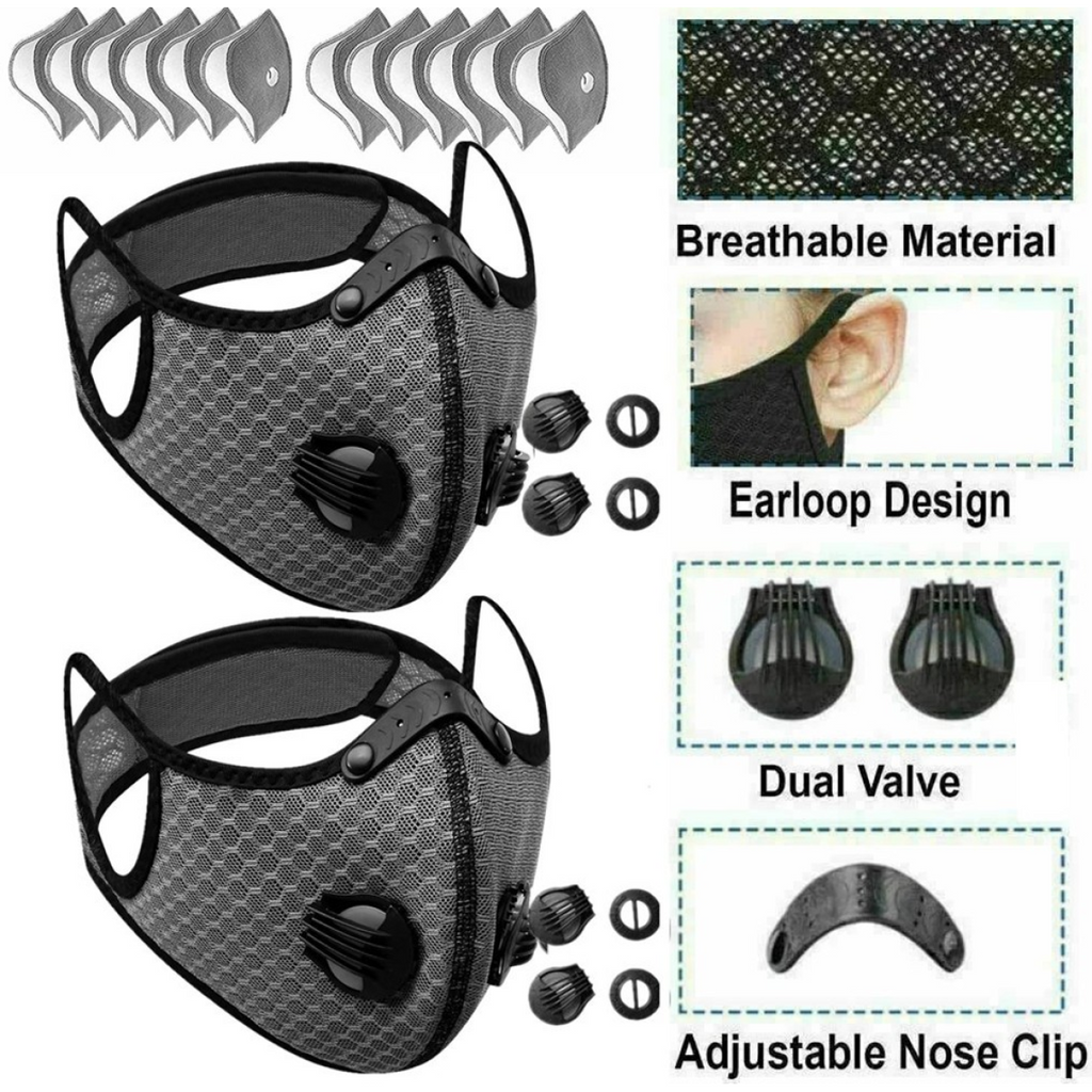 (2 Pack)Reusable Half Face Cover Mask with Filter Cycling Outdoor Sport Face Mask Grey