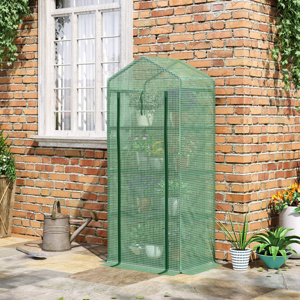 4-Tier Mini Greenhouse with Dark Green PE Cover – 160cm