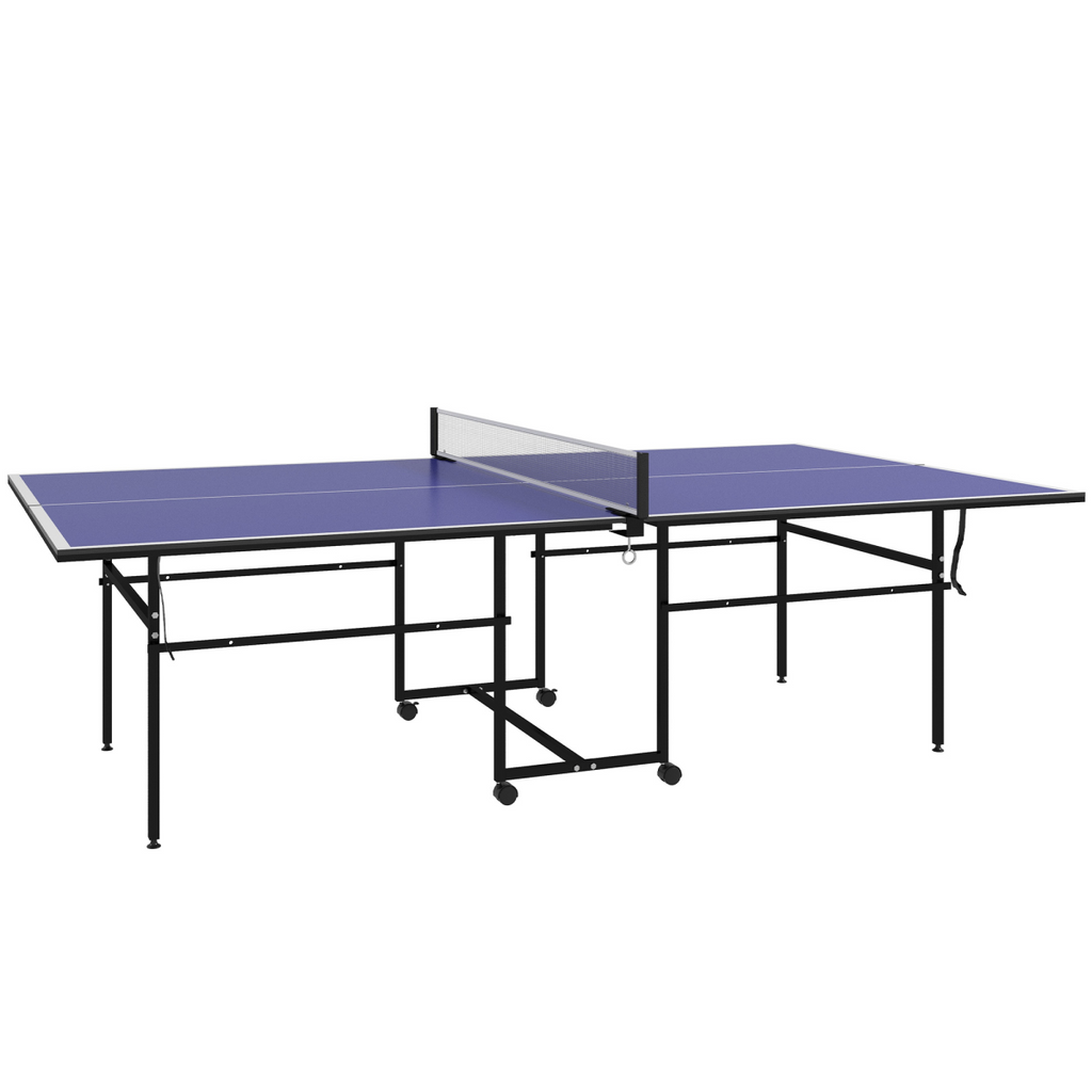 SPORTNOW 9FT Folding Table Tennis Table with 4 Wheels, for Indoors, Blue