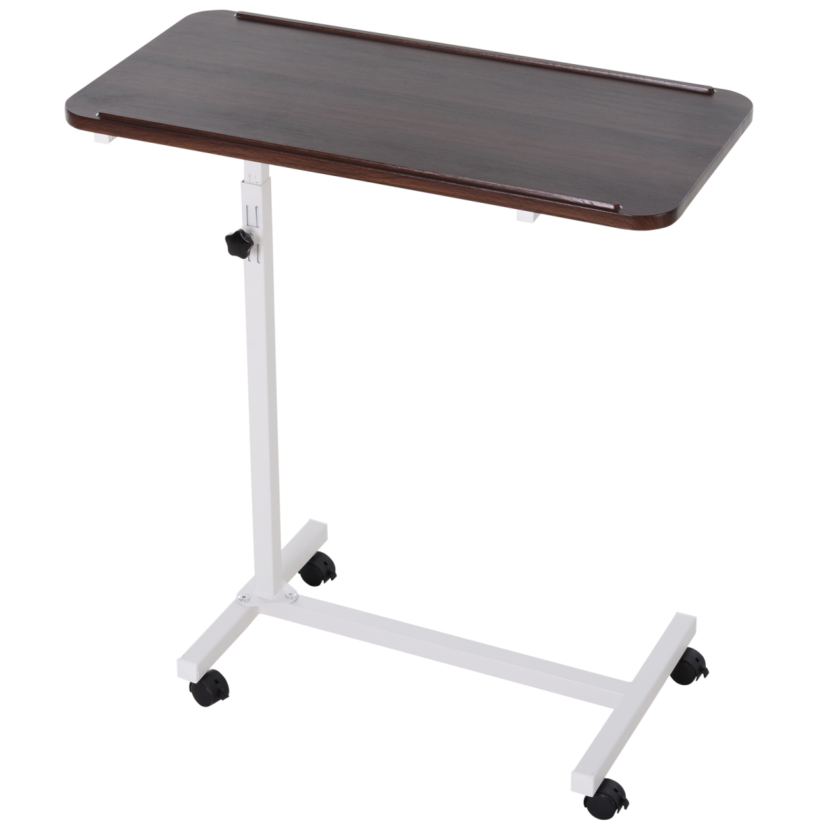 Multipurpose Overbed Chair Table Sofa Side Stand Height Adjustable White/Brown