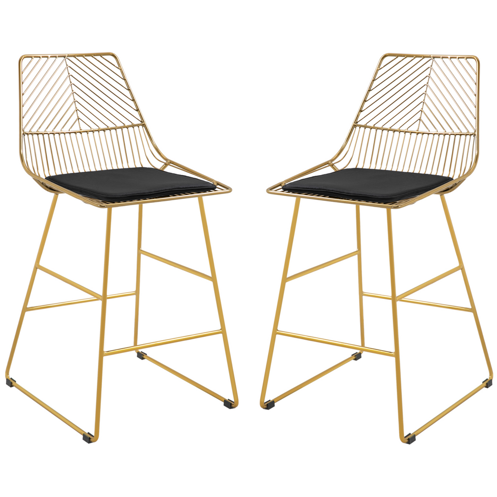 Modern Counter Height Bar Stools Set of 2 pcs Wire Metal Barstools for Kitchen