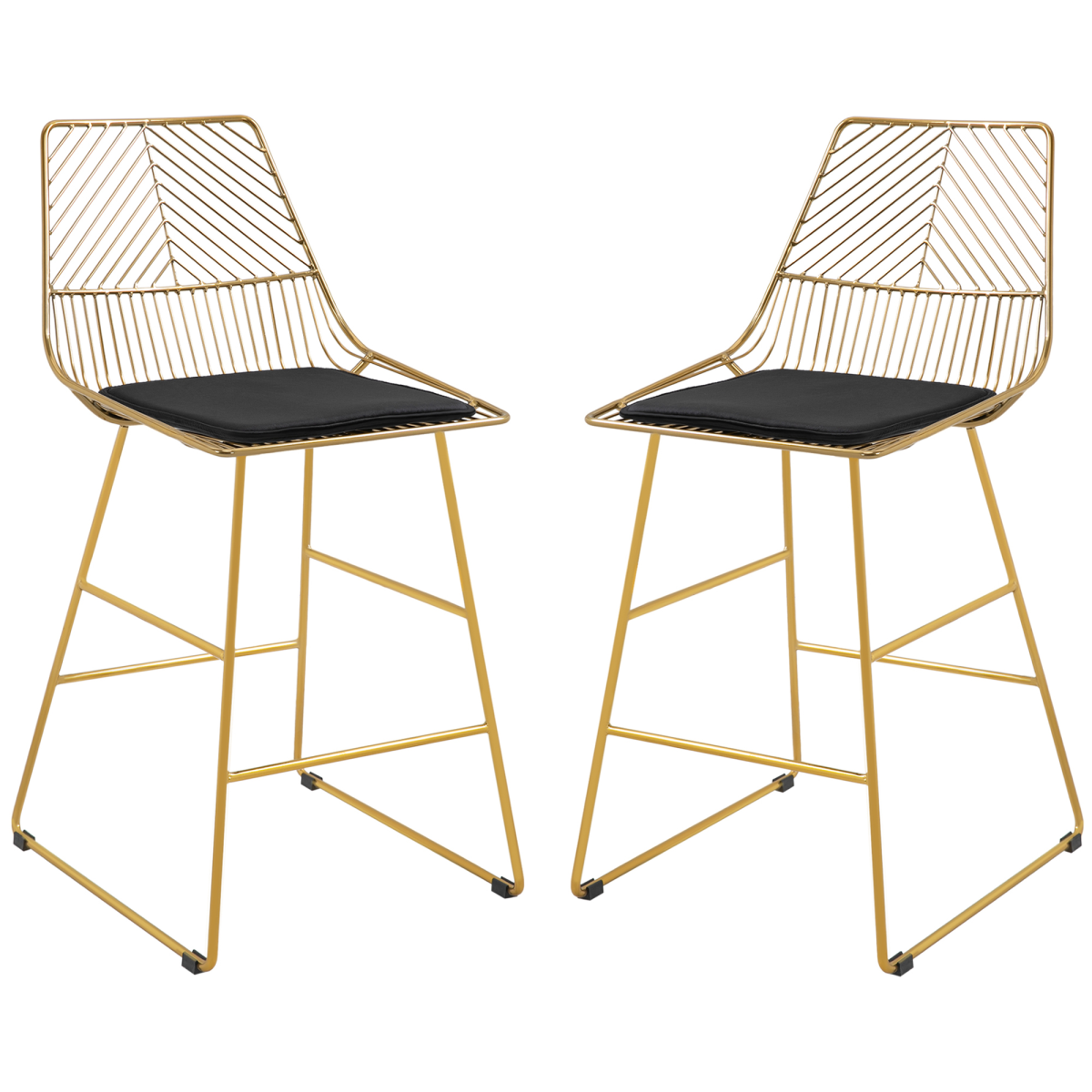 Modern Counter Height Bar Stools Set of 2 pcs Wire Metal Barstools for Kitchen