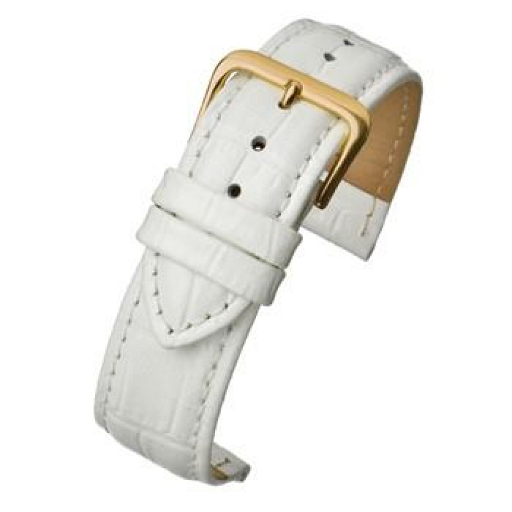 White Padded Crocodile Grain Leather Watch Strap 24mm