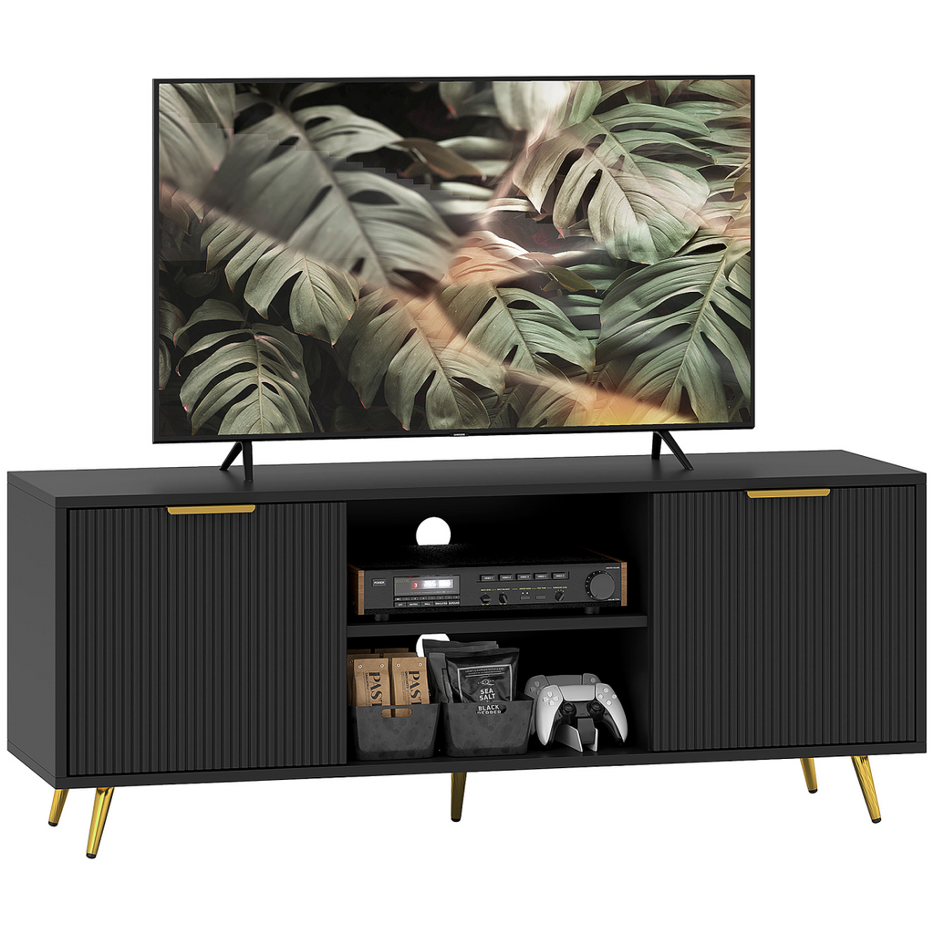 HOMCOM Modern TV Stand Cabinet with Storage for Living Room, Black