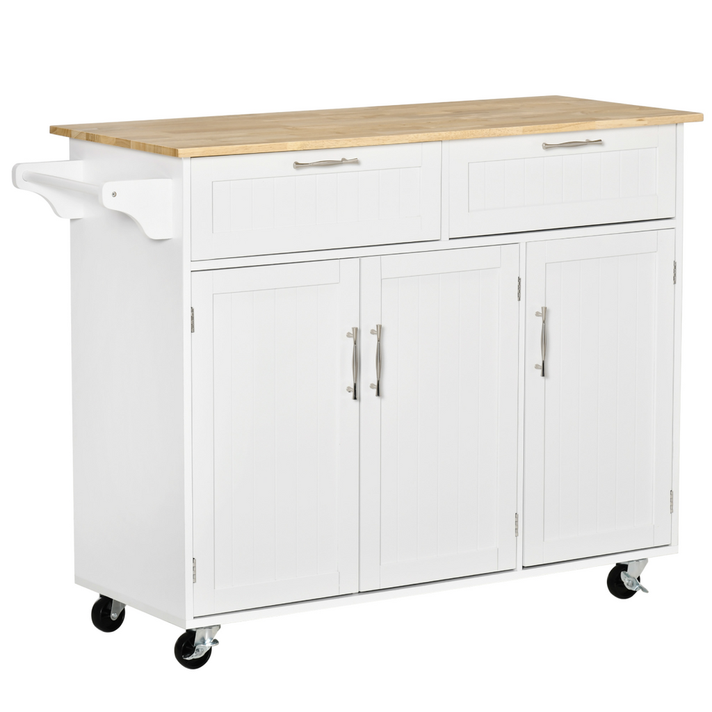 Kitchen Island Utility Cart, with 2 Storage Drawers Cabinets Dining Room White