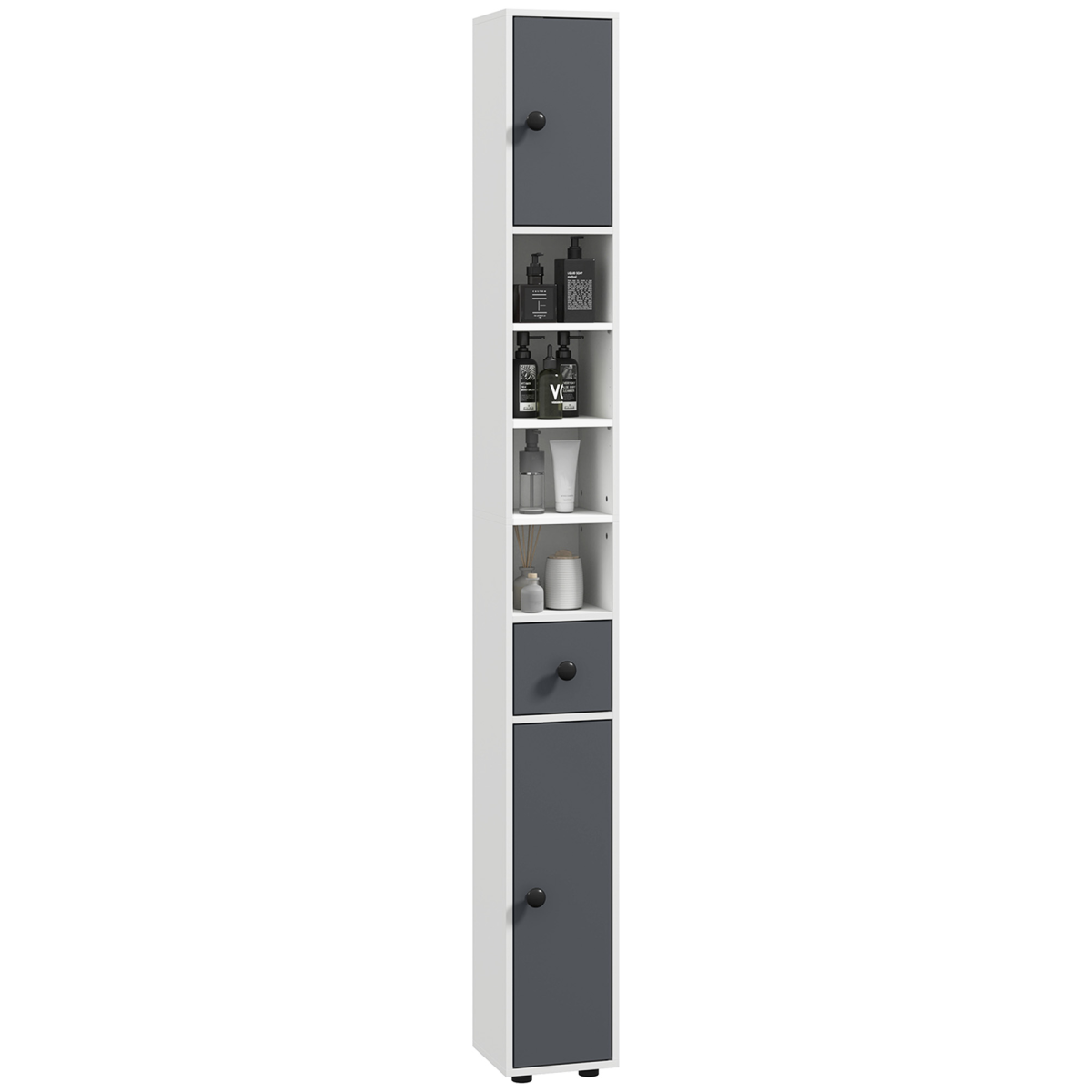 kleankin Slim Bathroom Cabinet, Toilet Roll Storage w/ Open Shelves, Grey