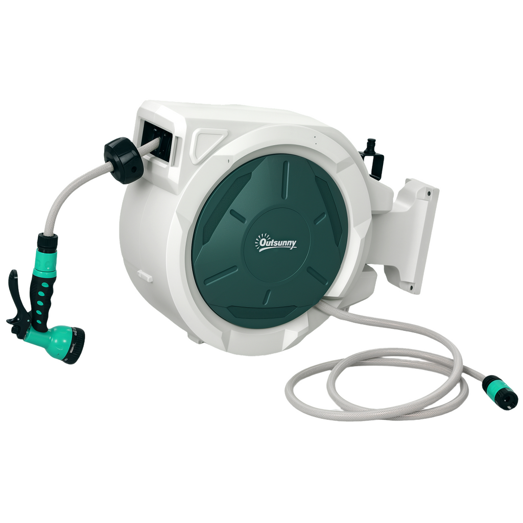 Outsunny Retractable Hose Reel Wall Mounted with Lock, Grey