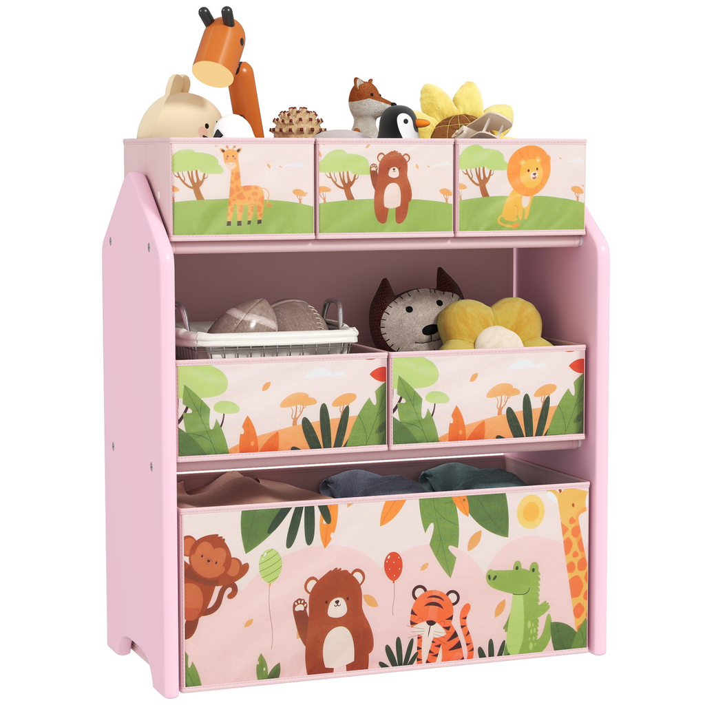 AIYAPLAY Kids Toy Storage Unit with 6 Storage Boxes for Playroom, Pink