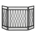 3-Panel Folding Fireplace Screen Metal Mesh Fire Spark Guard Black