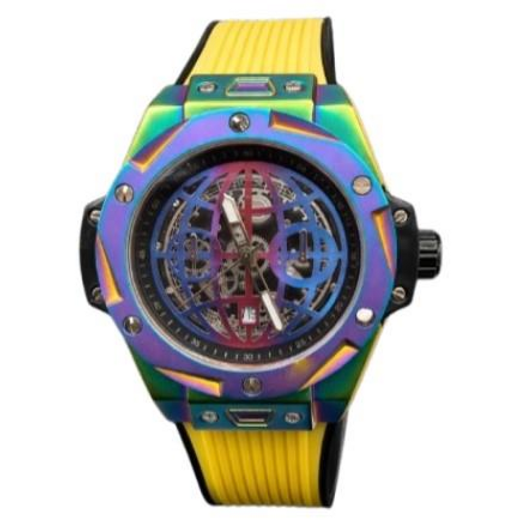 New Rainbow Watch Men's Dated Dial Analogue Yellow Rubber Strap Watch NY London