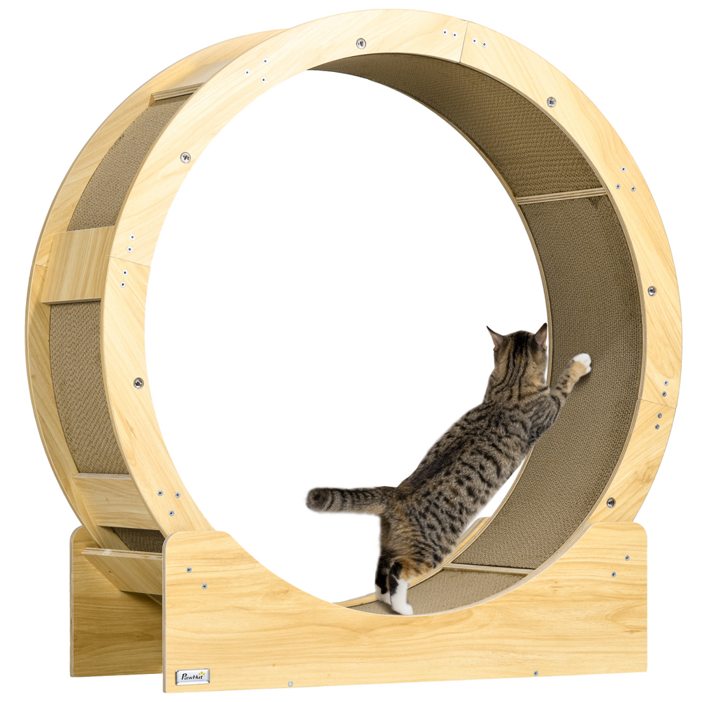PawHut Cat Wheel with Brake, Scratching Pads for Health, Oak