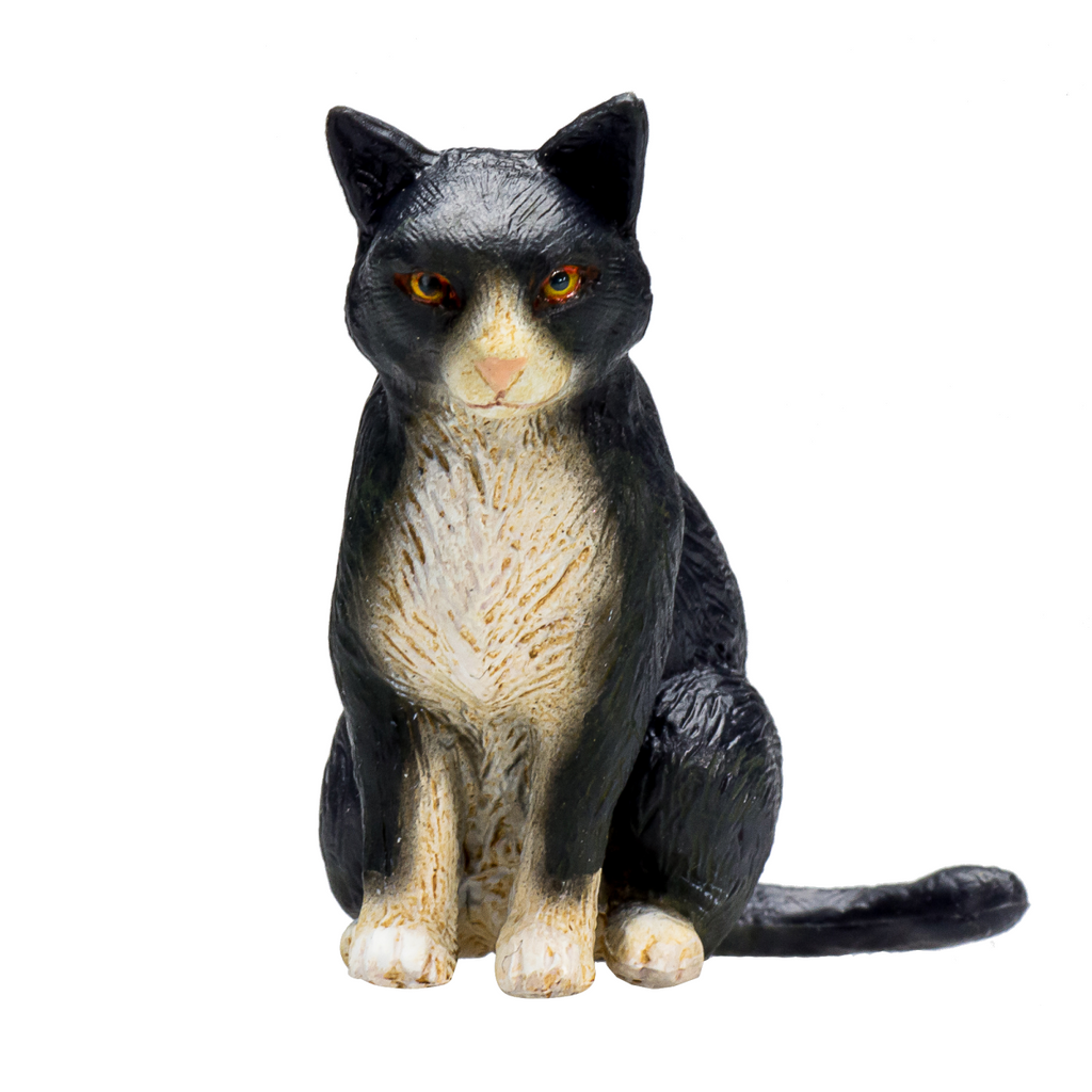 Cat Sitting Black and White Toy  Realistic Pet Figurine