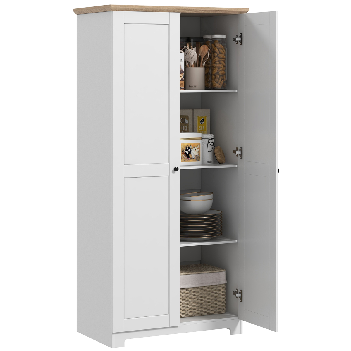 172cm Wooden Storage Cabinet Cupboard With 2 Doors 4 Shelves White