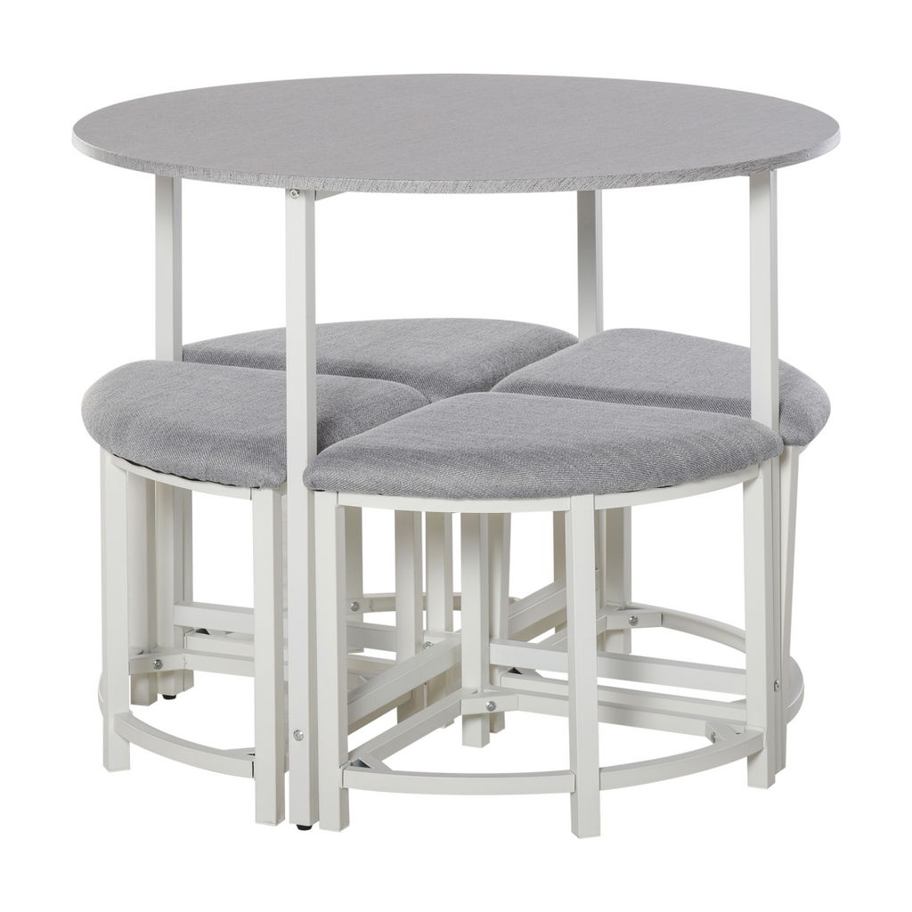 Modern Round Dining Table Set with 4 Upholstered Stools for Dining Room