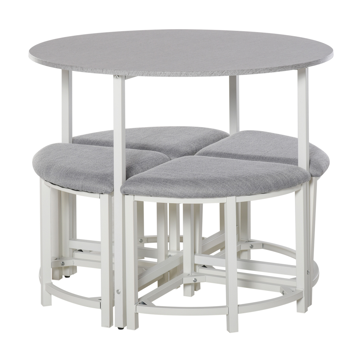 Modern Round Dining Table Set with 4 Upholstered Stools for Dining Room