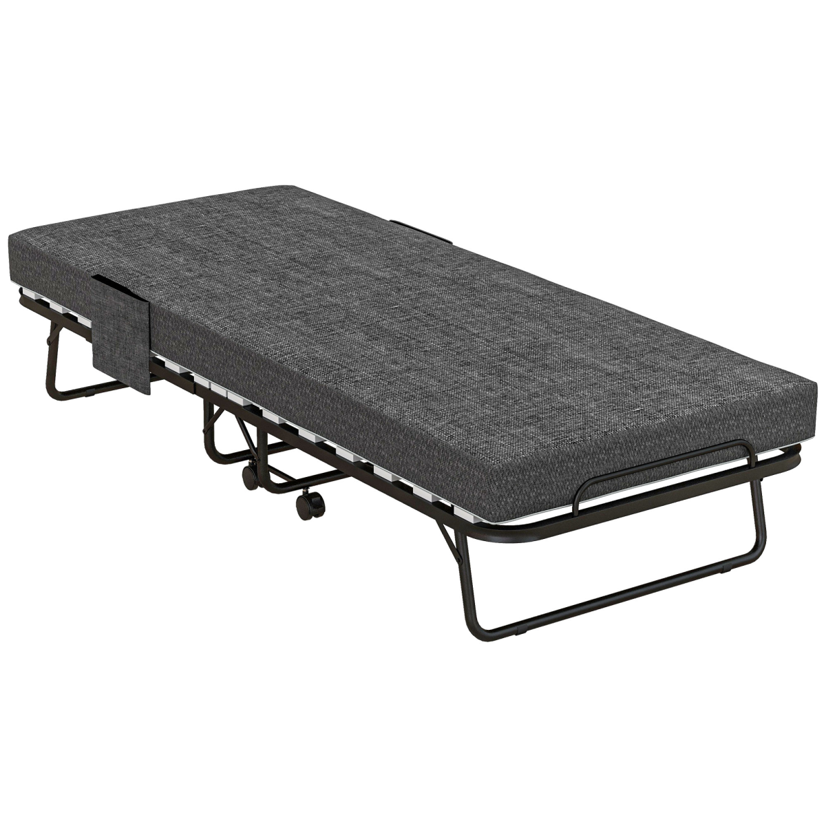 HOMCOM Folding Bed with Mattress Foldable Guest Bed on Wheels with Cover Dark Grey