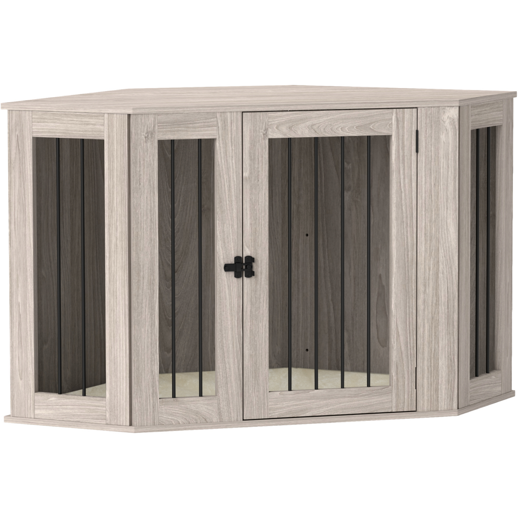 PawHut Dog Crate Furniture for Large Dogs w/ Cushion, Door - Walnut Brown