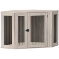 PawHut Dog Crate Furniture for Large Dogs w/ Cushion, Door - Walnut Brown
