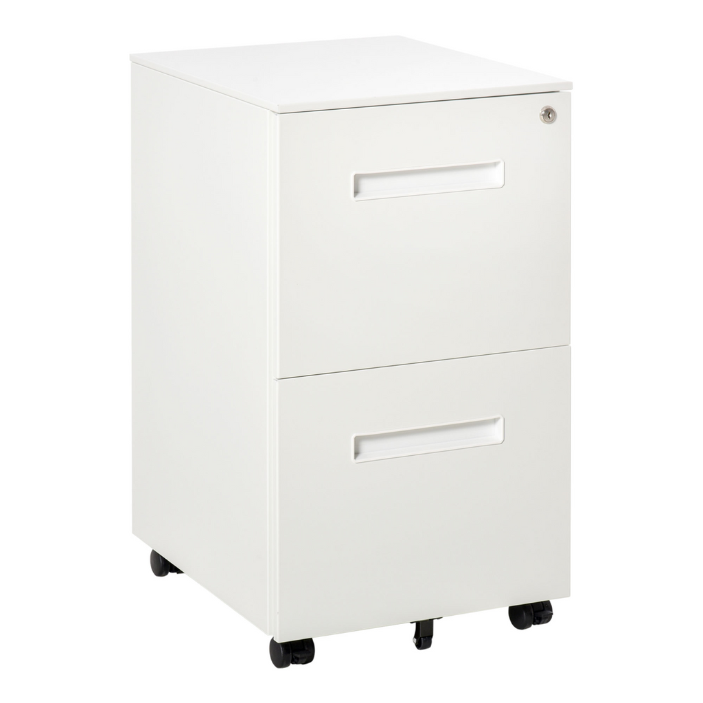 Mobile File Cabinet Home Filing Furniture with Adjustable Partition, Lock, White