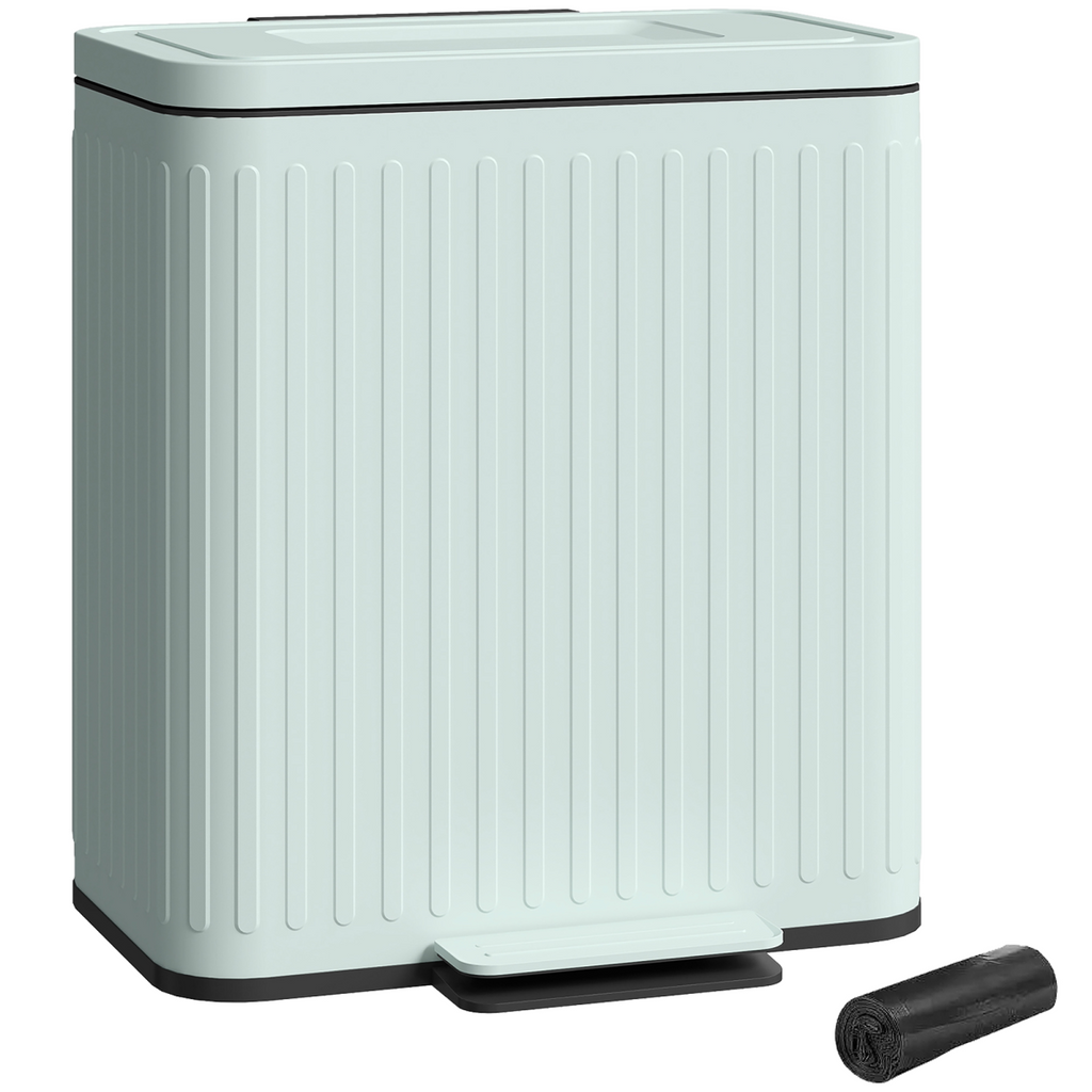 HOMCOM 2 x 20L Double Rubbish Bin, Pedal Bin with Soft-Close Lid, Green