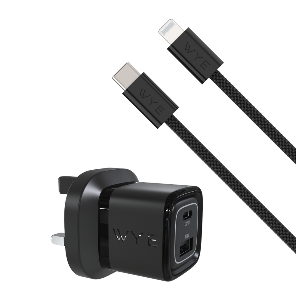 WYEFLUX 32W Dual Port USB-C & USB-A Charging Kit With USB-C to 8-Pin Cable (Gan III)
