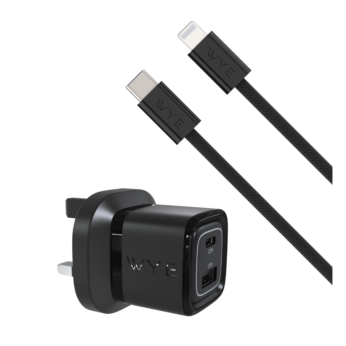 WYEFLUX 32W Dual Port USB-C & USB-A Charging Kit With USB-C to 8-Pin Cable (Gan III)