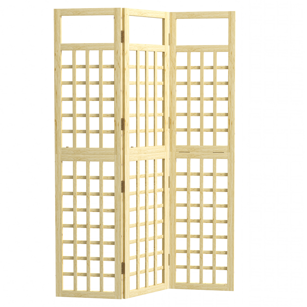 Outsunny 3-Panel Wooden Garden Privacy Screen, Natural Wood Finish