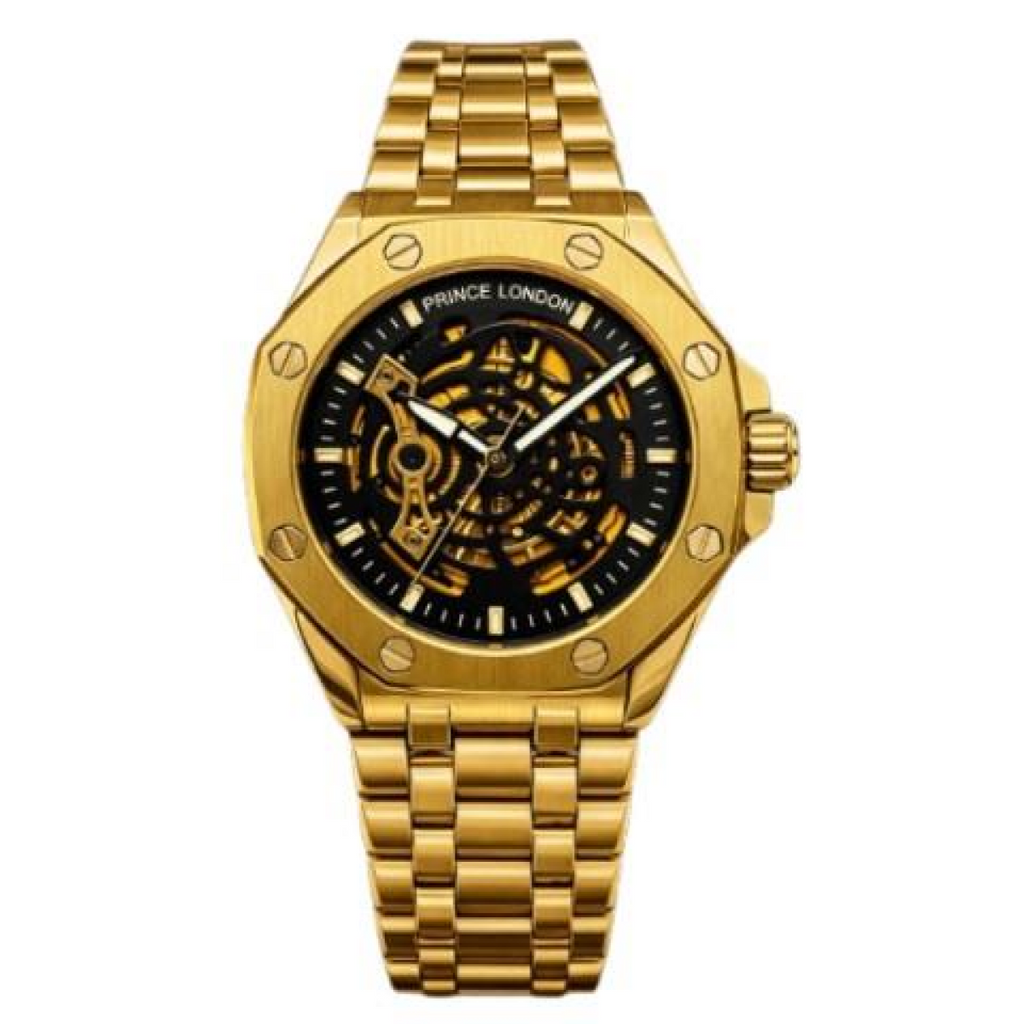NYL Men's Automatic Metal Hollow Mechanical Octagon Dial Analogue Gold/Black