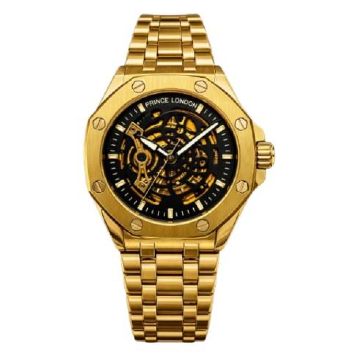 NYL Men's Automatic Metal Hollow Mechanical Octagon Dial Analogue Gold/Black