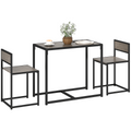 HOMCOM 3 Piece Dining Table Set with Metal Frame Grey Wood-Effect