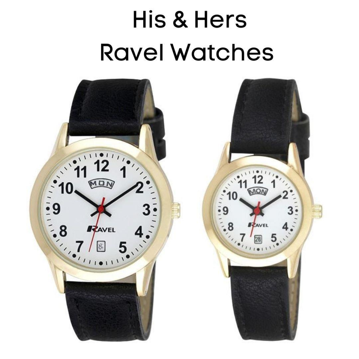 Ravel Men's Gilt Day/Date Faux Leather Strap Watch + Ravel Womens Gilt Day/Date