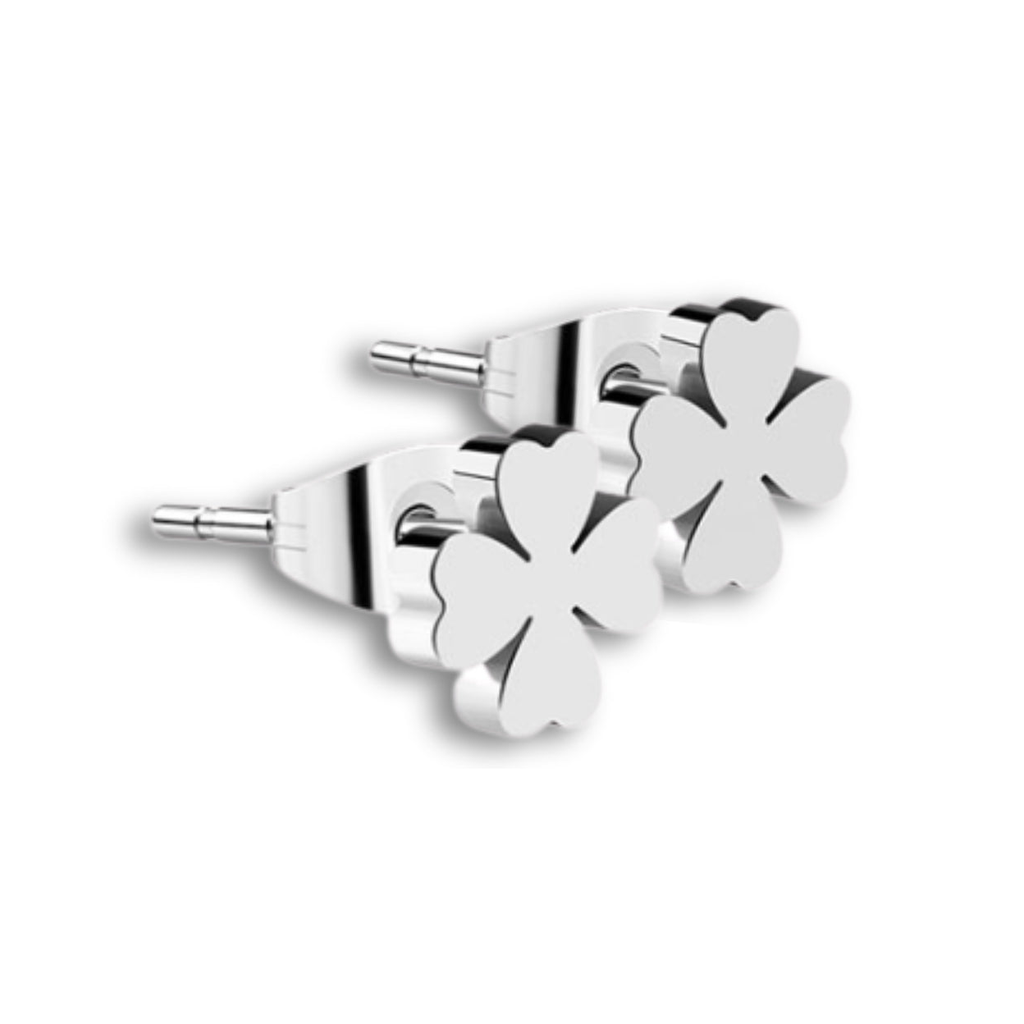 Four Leaf Clover Silver Stud Earrings