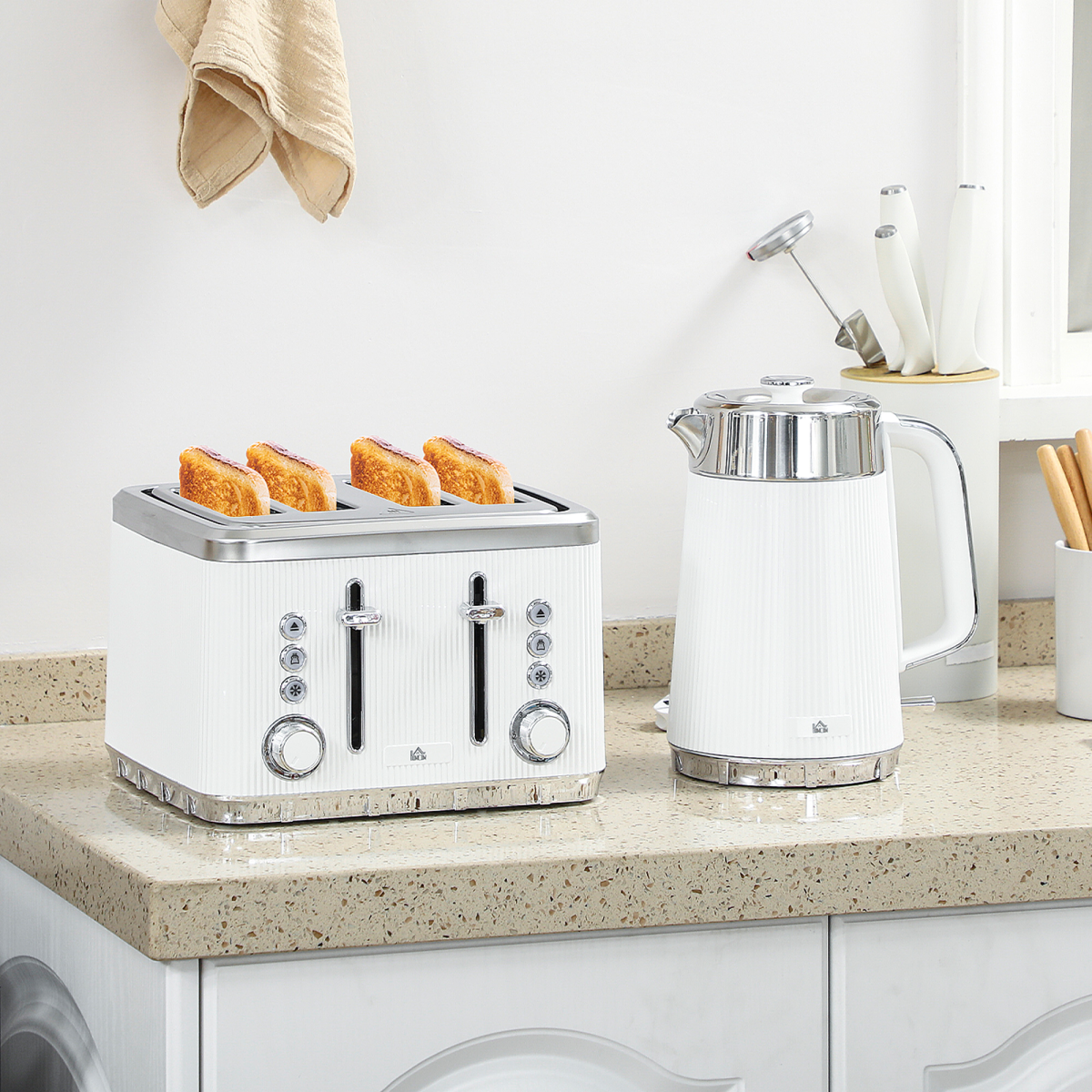 White 1.7L Kettle & 4-Slice Toaster Set