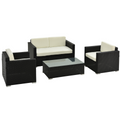 4 Pieces Rattan Sofa Set, Steel-Black