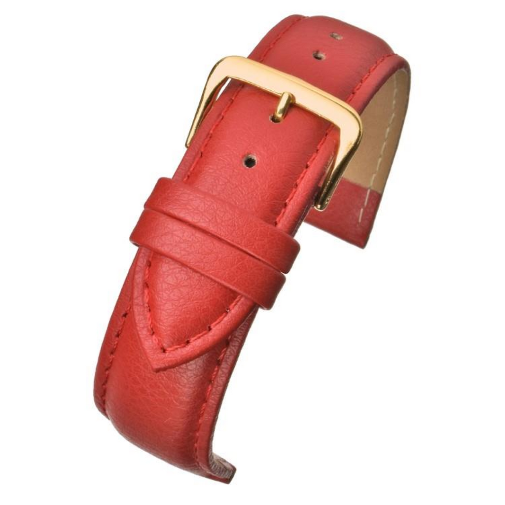 Red Padded Buffalo Grain Leather Watch Strap 18mm