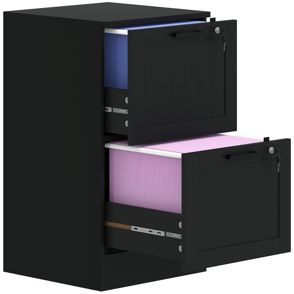 HOMCOM 2 Drawer File Cabinet with Lock and Adjustable Hanging Bars, Black