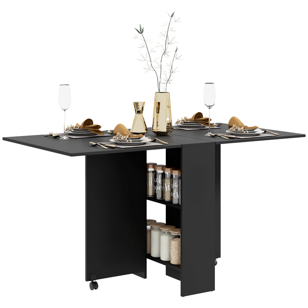 HOMCOM Rolling Drop Leaf Dining Table Folding Kitchen Table with Open Shelves