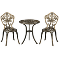 3 Piece Cast Aluminium Garden Bistro Set with Parasol Hole for Balcony, Patio
