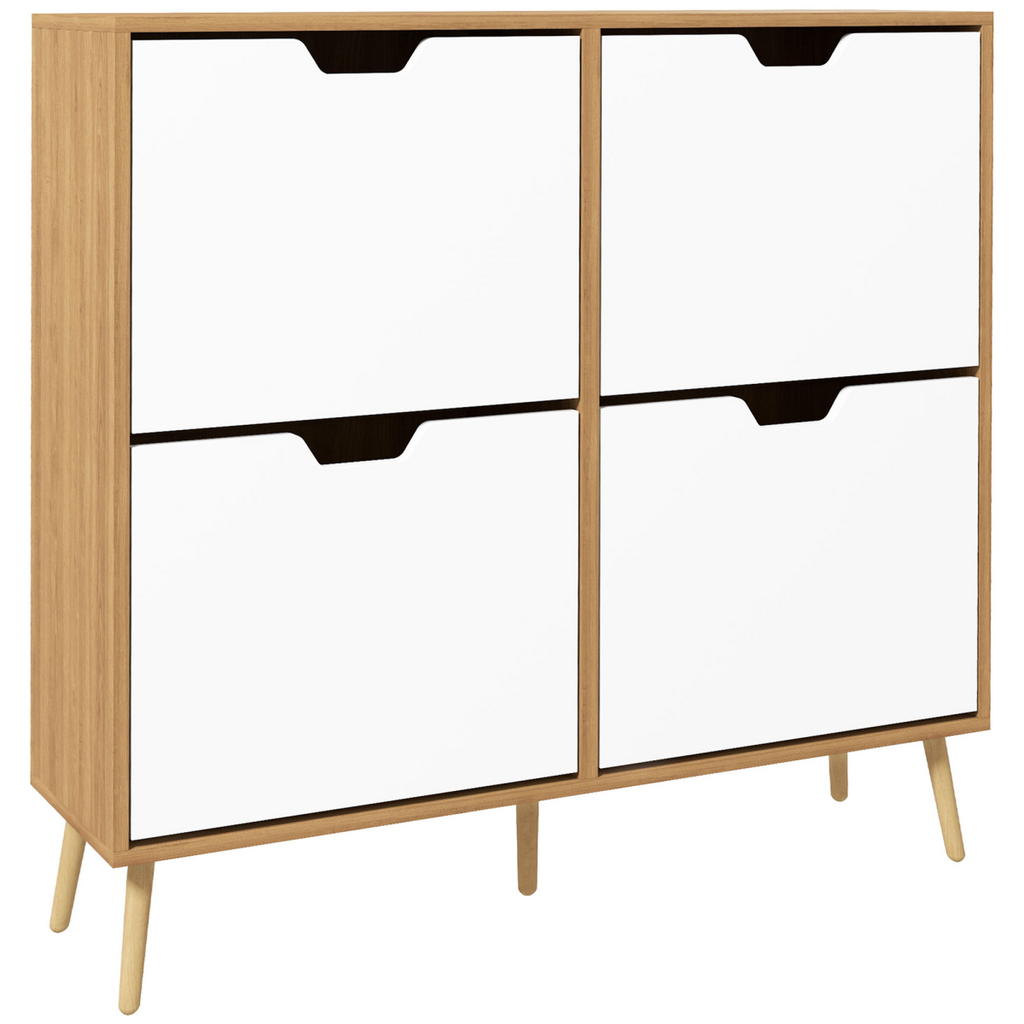 HOMCOM Shoe Storage Cabinet with 4 Flip Drawers for 16 Pairs of Shoes, Natural