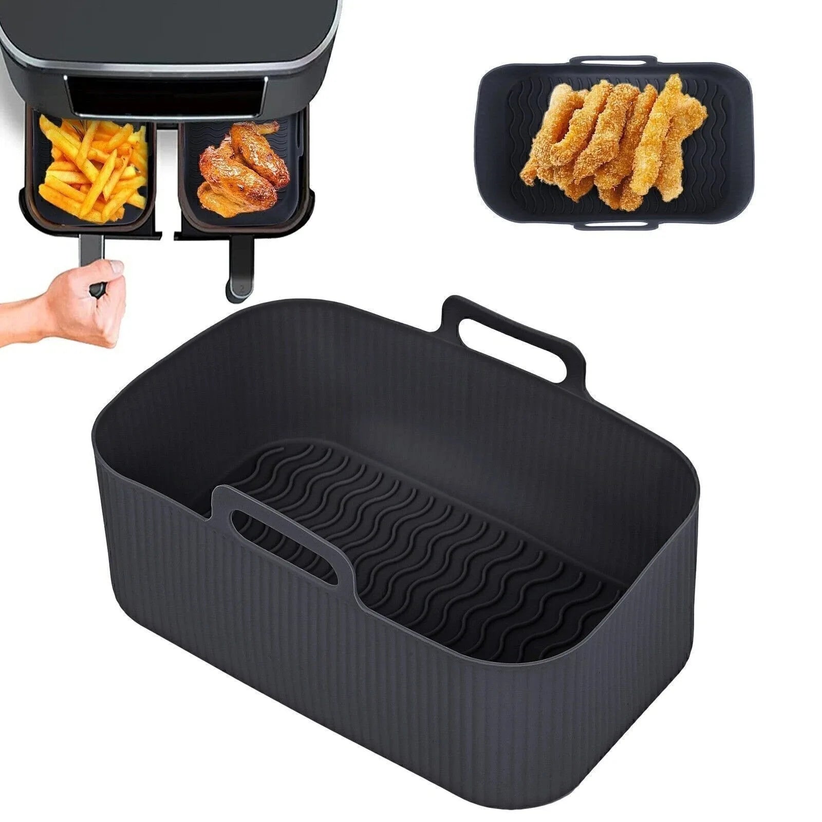 2x Air Fryer Silicone Pot Rectangle Baking Tray Basket Liners Insert Dish UK New