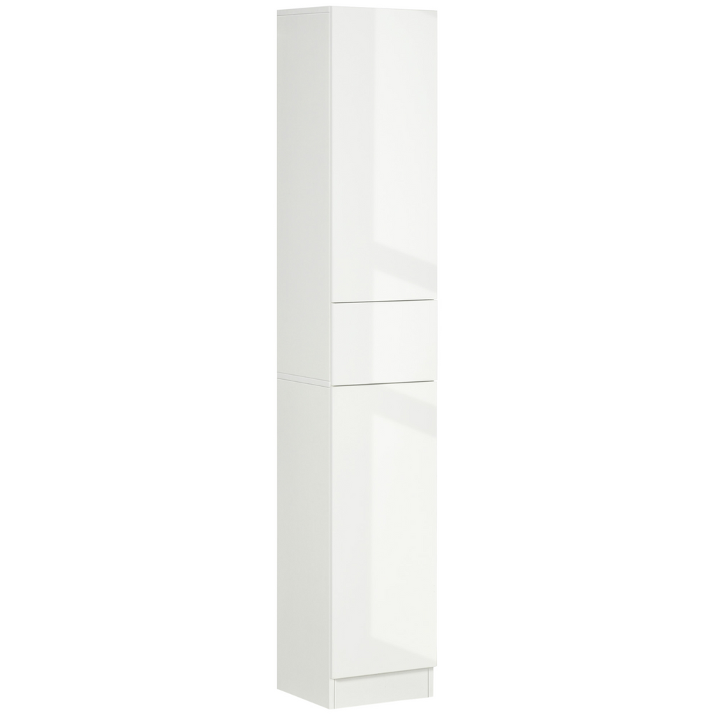 kleankin High Gloss Tall Bathroom Cabinet with Adjustable Shelves White