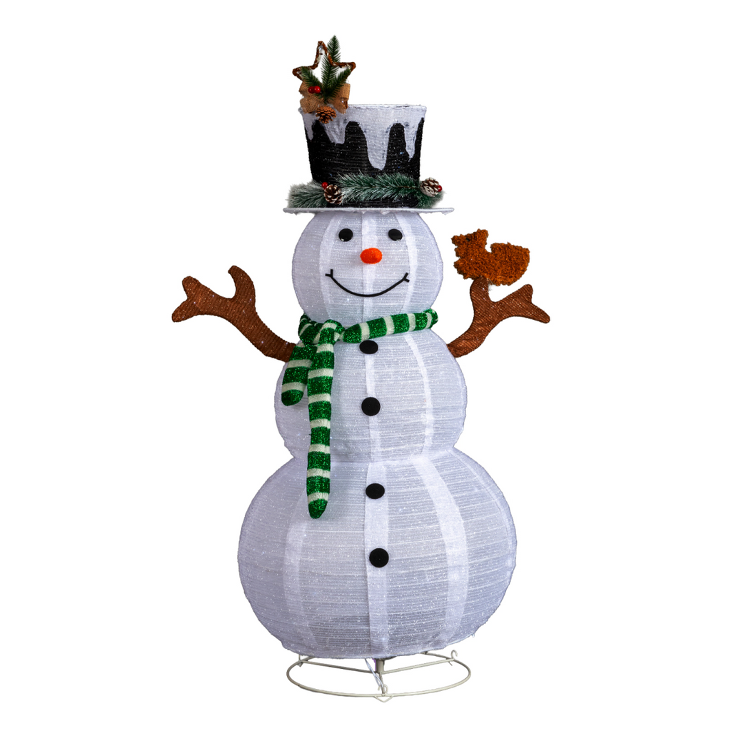 1.2M Lighted Snowman and Squirrel Christmas Yard Decorations, Pre-lit Pull Up Snowman with 120 White LEDs, for Xmas Outdoor Holiday Indoor Decor Lighted Holiday Displays, White