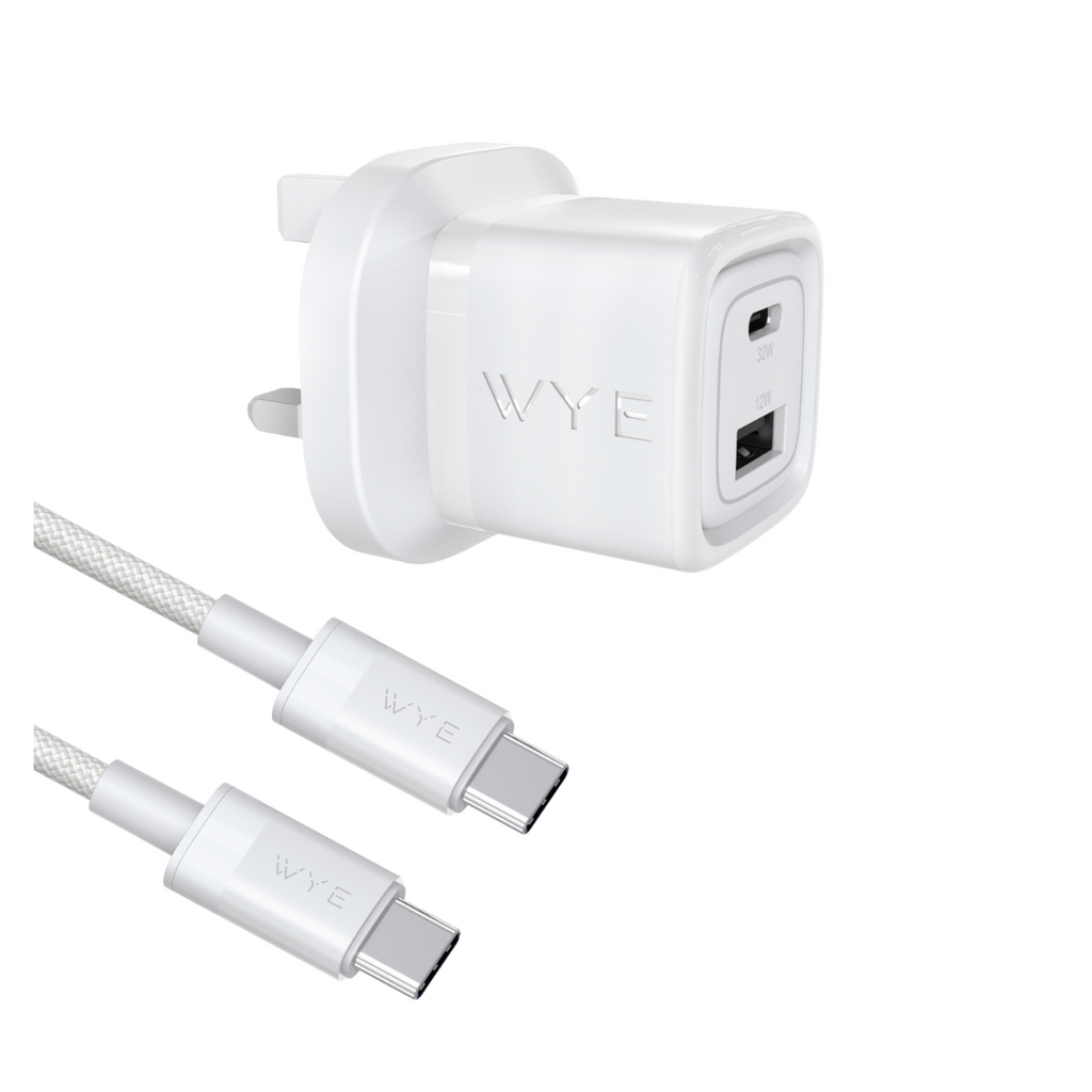 WYEFLUX 32W Dual Port USB-C & USB-A Charging Kit with USB-C to USB-C Cable (Gan III)