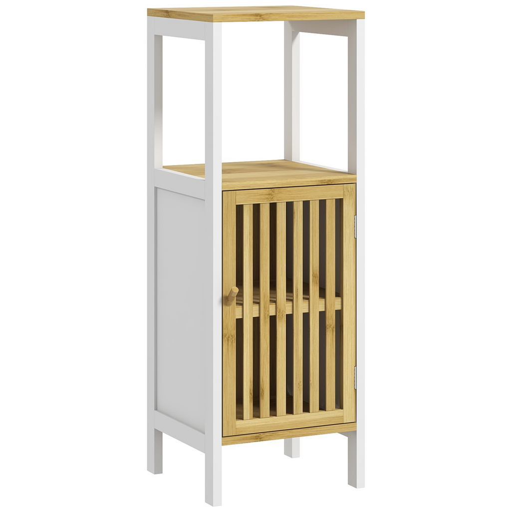 HOMCOM Bathroom Floor Cabinet Bamboo Bathroom Cupboard with Adjustable Shelf