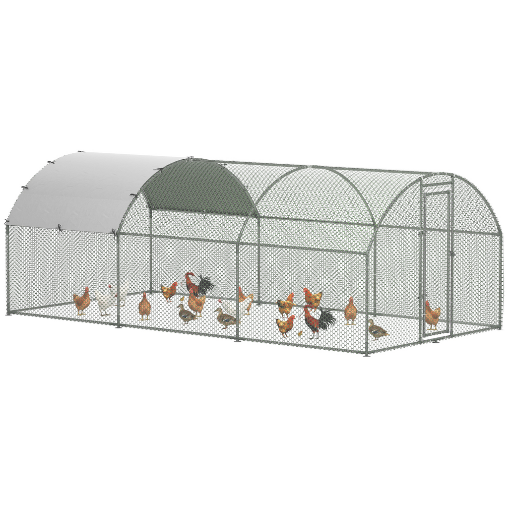 PawHut Walk-In Chicken Run Galvanised Chicken Coop with Cover 2.8 x 1.9 x 2m