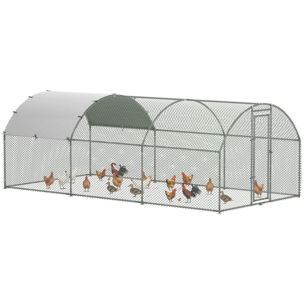 PawHut Walk-In Chicken Run Galvanised Chicken Coop with Cover 2.8 x 1.9 x 2m