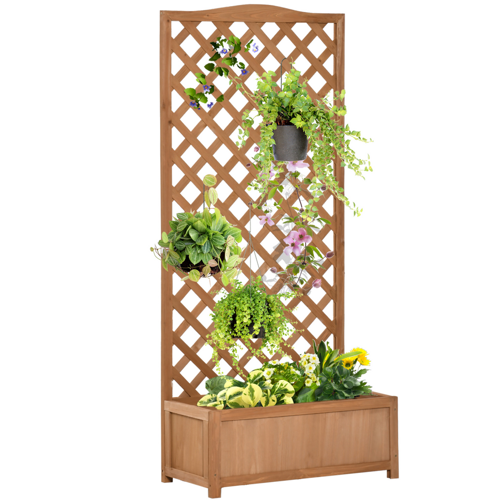 Garden Wooden Planter Box with Trellis 76x36x170cm, Brown Bed