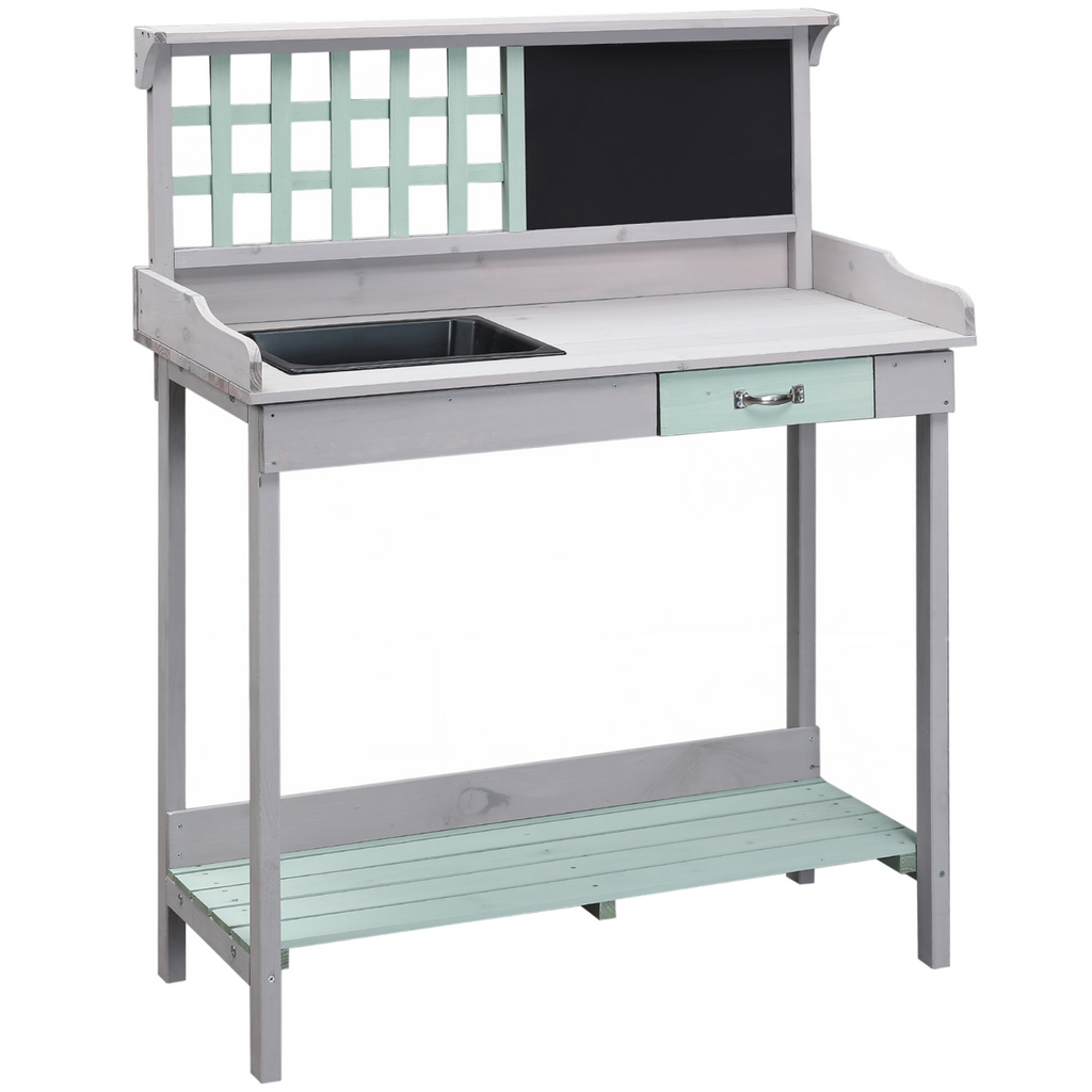 Outdoor Wooden Potting Table Bench Workstation Planting Shelves